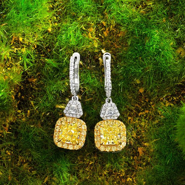 

fine z diamond dangle earring 100% real 925 sterling silver wedding drop earrings for women bridal promise jewelry gift, Golden;silver
