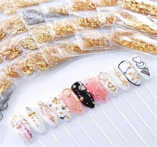 

new salon mixed 3d diy hollow metal frame nail art decorations gold rivet manicure accessories diy shell slider nail studs1235094, Silver;gold