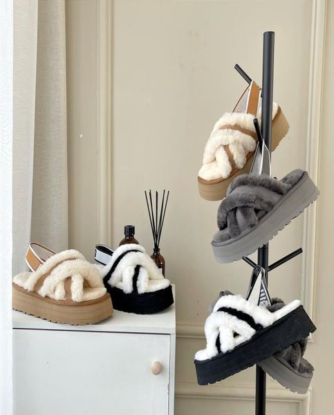 

plush slippers uggity women boots winter shoes cross opentoed wool slipper warm fur booties women039s sandals9035647, Black