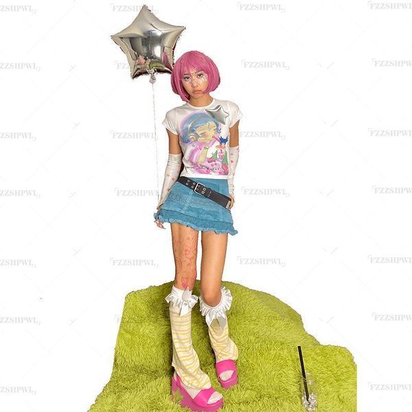 

women s t shirt vintage kawaii y2k crop t shirt women aesthetic grunge tee shirts femme star print punk gothic streetwear graphic t 230420, White