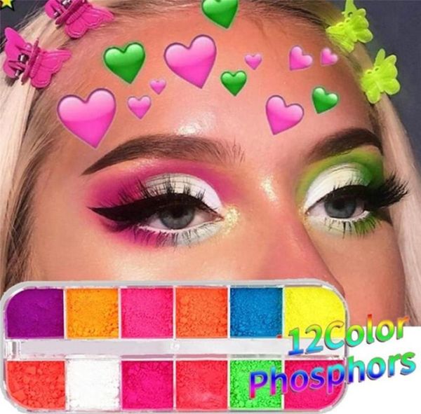 

fluorescent neon pigment eye shadow makeup palette glitter shimmer eyeshadow face body nail art cosmetics tools 12 colorsbox2455921