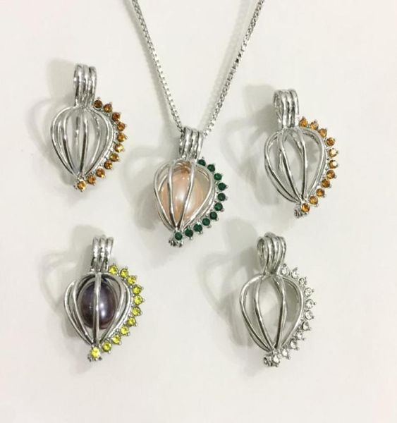 

18kgp colorful gems heart shape locket cage can hold 79 mm pearl bead pendant mounting for diy fashion necklace bracelet jewelry2447347, Silver