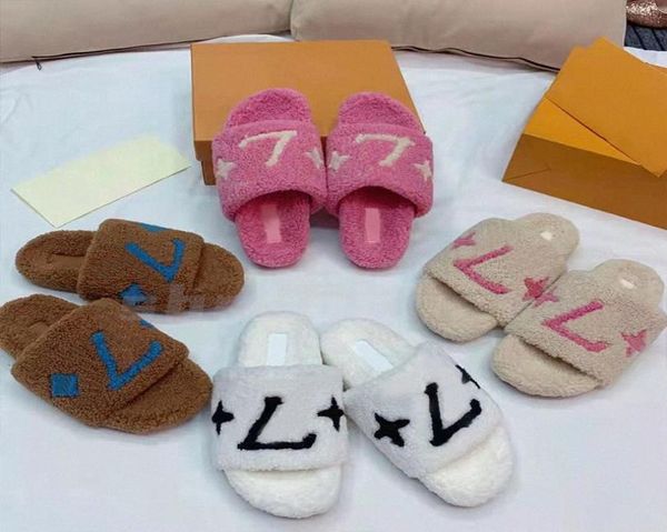 

2023 women slippers paseo flat comfort fashion letters floral printed wool letter sandals ladies embroidered winter indoor fur in 5328883, Black