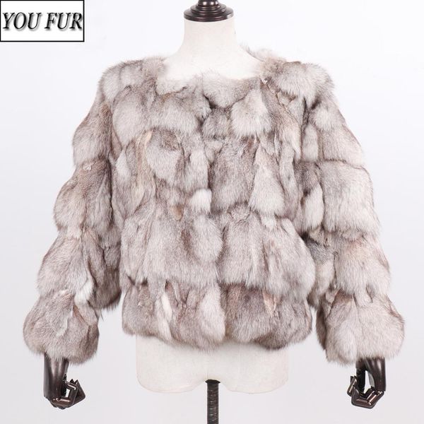 

fur new winter women genuine fox fur coats ladies slim short real natural fur jackets new style 100% natural real fox fur overcoats, Black