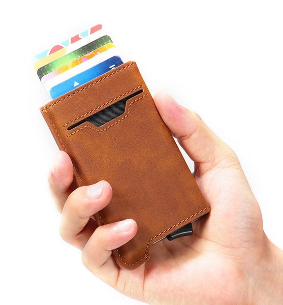 

men business badge holder small rfid metal cardholder fit cards wallets3647068, Brown;gray