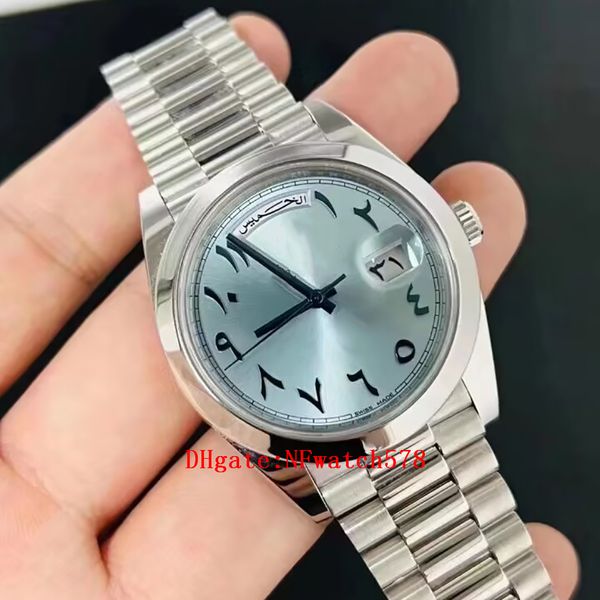 

men automatic mechanical 3235 watch 40mm arabic numeral ice blue dial watches folding clasp waterproof design business wristwatches 228236 b, Slivery;brown
