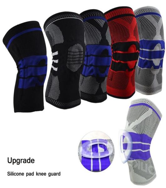 

1 pc upgrade knee pad spring silicone knee protector brace knee sleeve support basketball football fitness sports breathable guard6757754, Black;gray