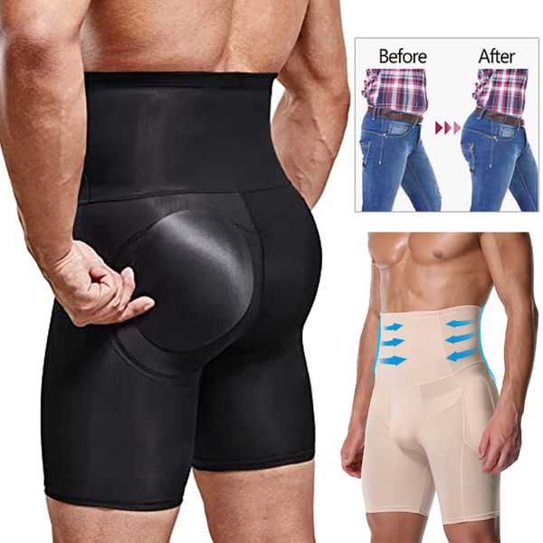 

men's tracksuits men tummy control shorts shapewear high waist slimming body shaper girdle compression padded underwear boxer briefs 23, Gray