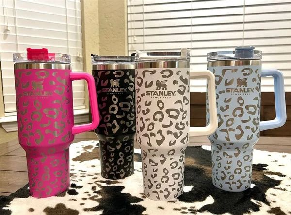 

leopard print 40oz stanley tumbler with logo tumblers with handle insulated tumblers lids straw stainless steel coffee termos cups