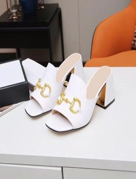 

women039s designer shoes thick heels 75cm slippers fashion horsetail buckle leather sewn sandals summer exhibition party beach8963760, Black