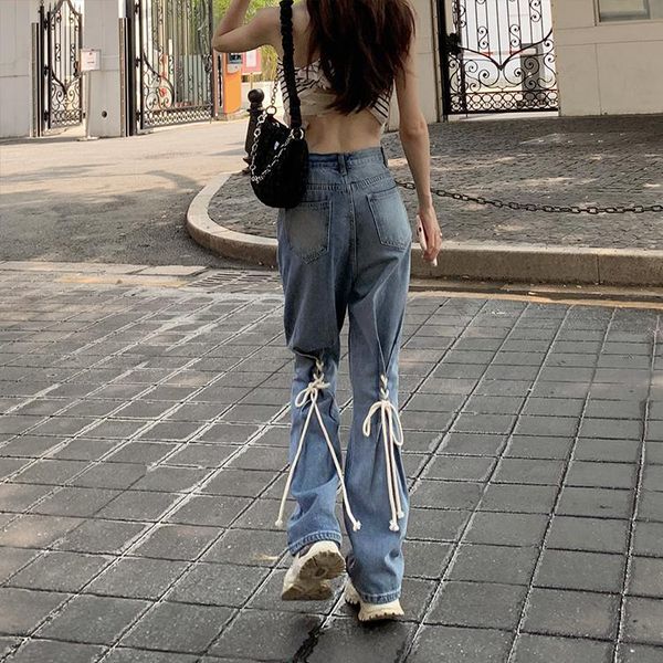

jeans dd2292 highwaisted jeans women's new girl microstraight straight and thin retro wideleg trousers allmatch jeans women, Blue