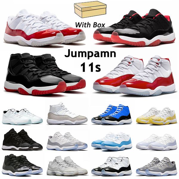 

with box 11s cherry basketball shoes sports shoes designer high white bred black blue cement grey navy gum tour yellow snakeskin casual fash