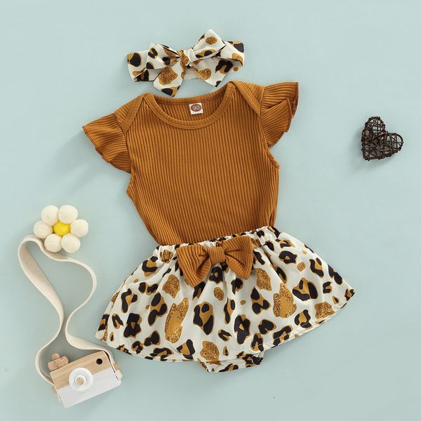 

clothing sets born baby girl clothing summer clothes solid color flying sleeve bodysuit floralleopard shorts costume outerwear 230420, White