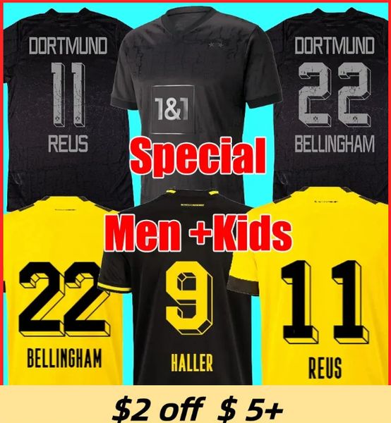 

haller soccer jerseys 22 23 football shirt reus reyna dortmund neongelb bellingham hummels brandt witsel men kids kit maillot de foot 2022 2, Black;yellow