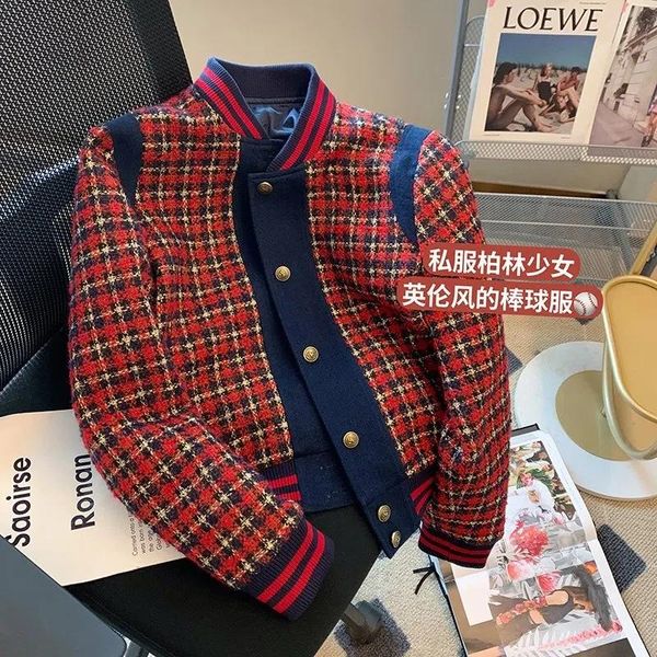 

fur retro contrast color tweed short jacket women's autumn winter 2022 new weave plaid ladies gold button wool coat, Black