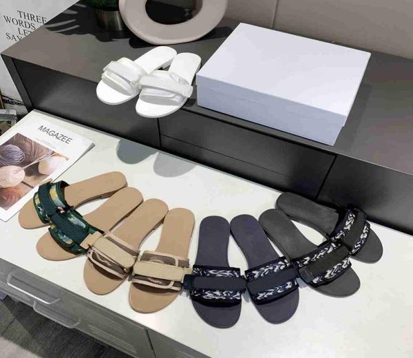 

designers slippers women slipper embroidered sandal nylon strap sandals slide1853925, Black