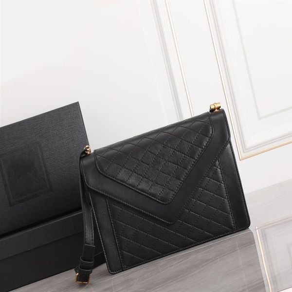 

designer retro black gaby quilted lamb leather shoulder bags front flap diamond thread handbags magnetic snap closure long strap c173e