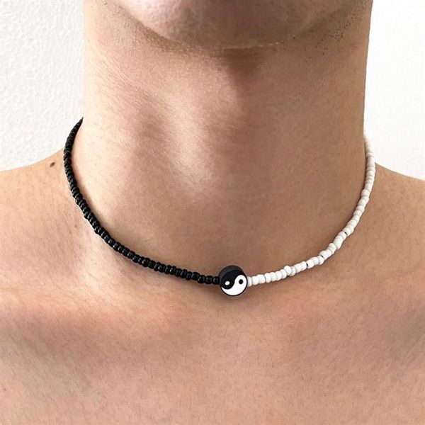 

chokers aprilwell one piece punk tai chi beads necklace for men splicing color kpop streetwear fashion jewelry female gift accesso2501, Golden;silver