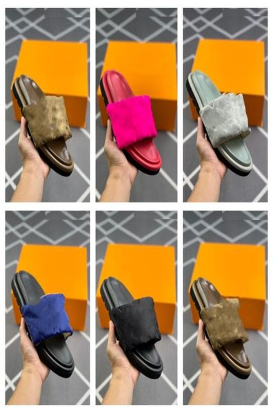 

designers women slippers pool pillow comfort smooth calfskin flat slipper mules fashionable easytowear rubber bottom width slide5723476, Black