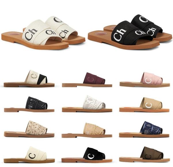 

2023 designer sandals for women mules flat slides light tan beige white black lace lettering fabric canvas slippers womens summer 3099888