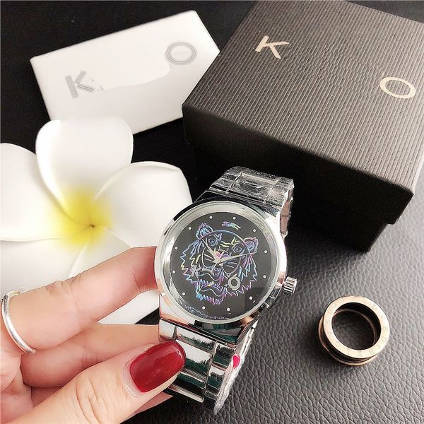 

luxury brand design color strap tiger head personalized watch, Slivery;black