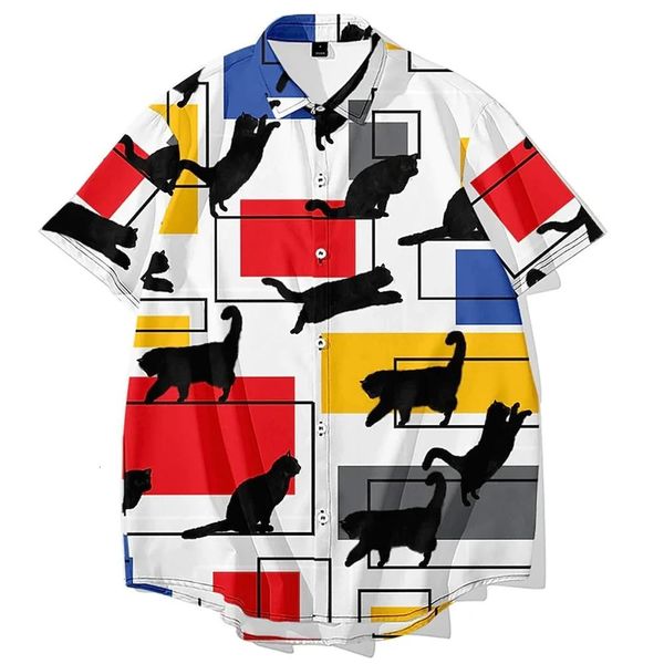 

men's casual shirts summer cartoon cute cat hawaiian beach button down harajuku fashion oversized clothes tee 230420, White;black