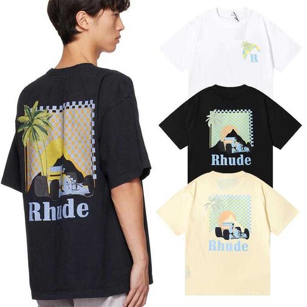 

designer fashion clothing tees hip hop tshirts rhude moonlight tropics coconut racing print casual t-shirt men women t streetwear sportswea, White;black