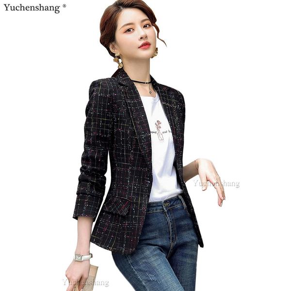 

pants women fashion casual single button blazers coat vintage slim long sleeve female outerwear s4xl chic black apricot plaid, White
