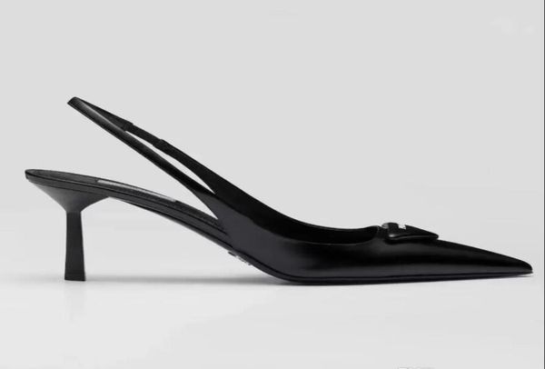

elegant summer triangle brushed leather sandals shoes for women slingback pumps luxury footwear women high heels party wedding dre2826259, Black