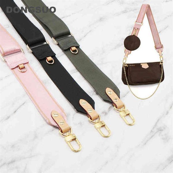 

large wide strap canvas nylon strap luxury designer shoulder bag belt replacement with genuine leather handbag parts accessory 2112395, Black
