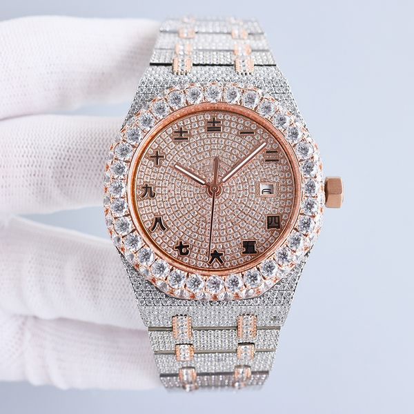 

shinny mens watch diamond automatic mechanical movement 42mm classic wristwatch sapphire wristwatches montre de luxe waterproof stainless st, Slivery;brown