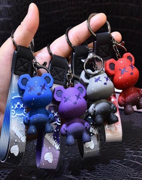 

dazzle colorchanging bear keychain starry sky camouflage pattern car key chain for woman men bag keyring happy bear5350037, Silver