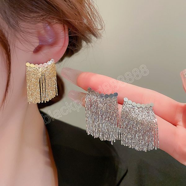 

fashion dangle earrings long statement gold color bling tassel earring for women wedding daily pendant gift fashion jewelry, Silver
