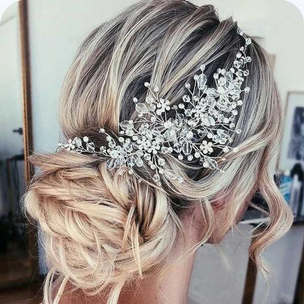 

wedding hair jewelry fashion rose gold silver color handmade headband wedding bridal hairband pearl crystal headdress rhinestone hair access, Slivery;golden