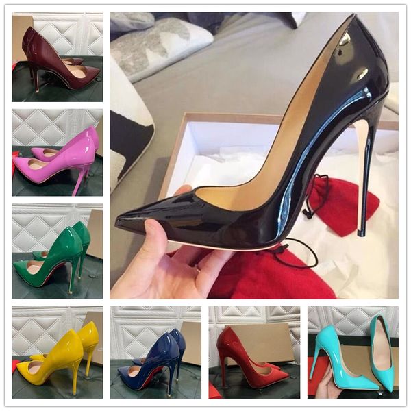 

luxury brand high heels for women dress shoes black red classic patent leather pointed toes 6 8  12cm pumps ladies office shoe come with d