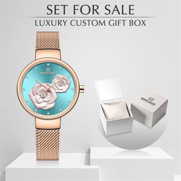 

new naviforce rose gold women watches dress quartz watch ladies with luxury box female wrist watch girl clock set for 313s, Slivery;brown