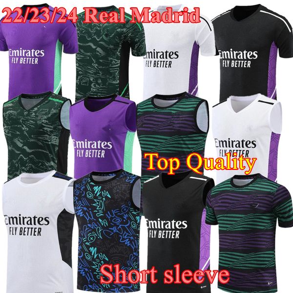 

2023 reral madrids tracksuits short sleeve set training suit 23/24 new benzema men vest football training suit chandal futbol surveyement sp, Black