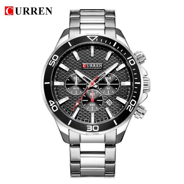 

watches for men stainless steel band quartz wristwatch fashion brand curren chronograph and calendar male clock reloj hombre231w, Slivery;brown