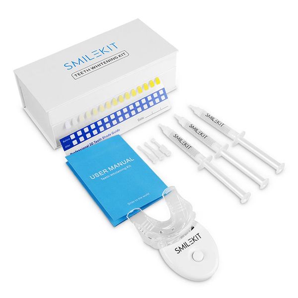 

teeth whitening set includes 3 gels led blue light mouth tray whiten kit bleaching tools2672