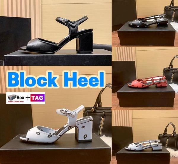 

sandals cnel dress shoes block heel printed lambskin sandal low heel high chunky heels luxury open toes 7cm 3cm ankle strap summer8771034, Black