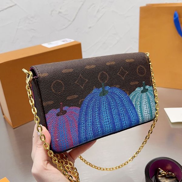 

women pochette felicie flap bag designer pumpkin tote three in one removeable chain strap card holder coin purse crossbody shoulder clutch l