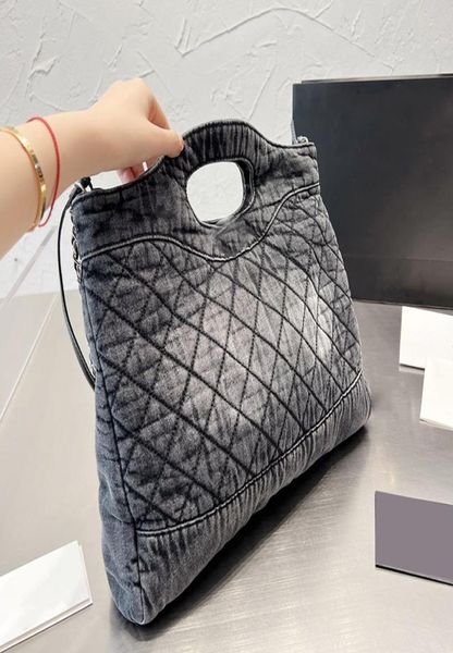 

womens vintage denim shopping bags cowboy handle tote handbag silver metal hardware chain strap crossbody quilted diamond latt9448037