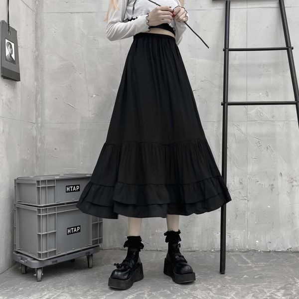 

dresses jmprs ruffles women chiffon long skirt black summer dark academic a line elastic high waist gothic ladies midi skirt new, White;black