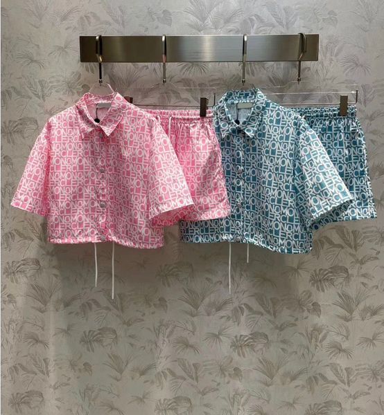 

2023 two piece dress designer women's two piece shorts letter tracksuit short sleeve casual shirt and fashion drawstring shorts matchin, White