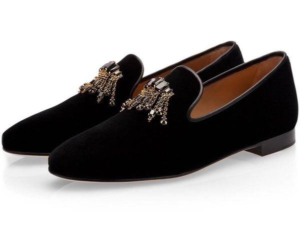 

luxury men suede leather loafers flats diamond rhinestones dress shoes slipon sapato feminino male homecoming size 39468004779, Black