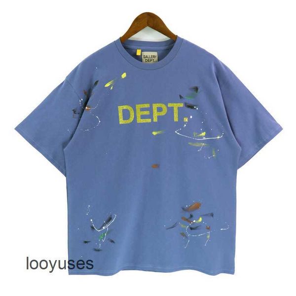 

shirt galleryes 2023 mens tshirts dept letter t slogan speckle print round neck short sleeve t-shirt couple fashion label hand painted tee, White;black