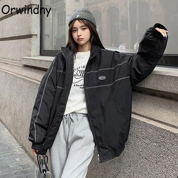 

leather oversized jackets winter women thicken warm boyfriend style coats female high street parkas cotton padded clothing orwindny, Black