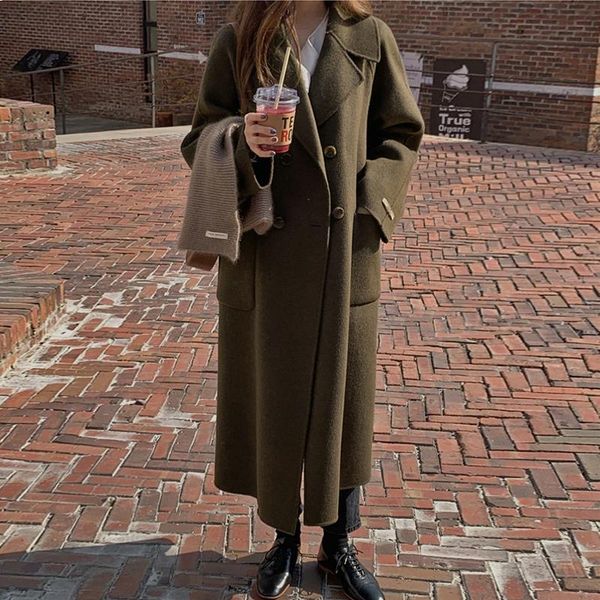 

fur 2022 new winter woolen coat fashion female casua loose women woolen jacket loose lady clothing women's coats overcoat q81, Black