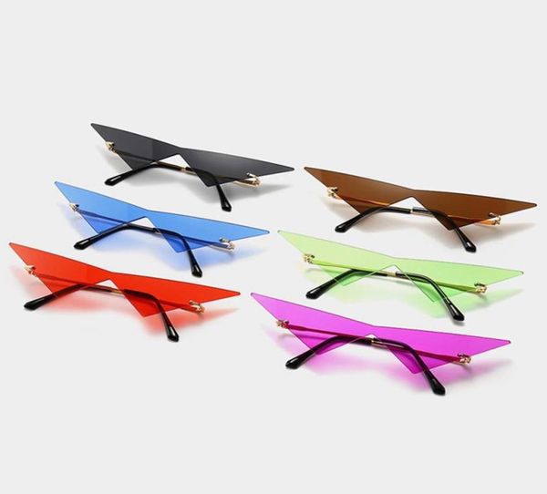 

oversized triangle one piece women sunglasses vintage rimless clear ocean lens eyewear fashion men cat eye sun glasses4700610, White;black