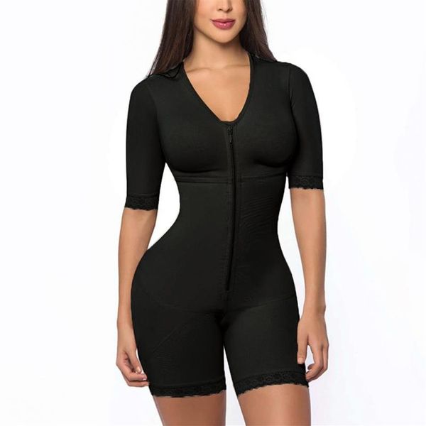 

women's shapers women post liposuction shaper postpartum recovery shapewear flatten abdomen fajas colombianas zipper bodysuit2832, Black;white